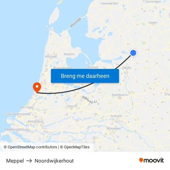 Meppel to Noordwijkerhout map
