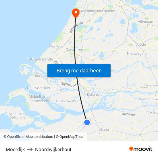 Moerdijk to Noordwijkerhout map