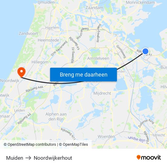 Muiden to Noordwijkerhout map