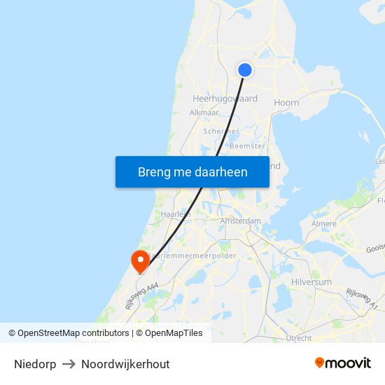 Niedorp to Noordwijkerhout map