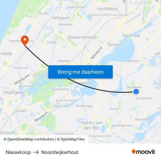 Nieuwkoop to Noordwijkerhout map