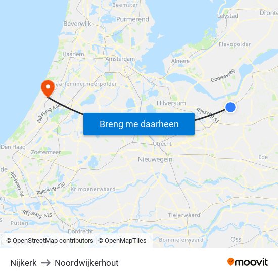 Nijkerk to Noordwijkerhout map