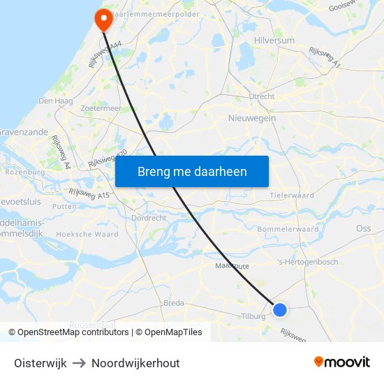 Oisterwijk to Noordwijkerhout map