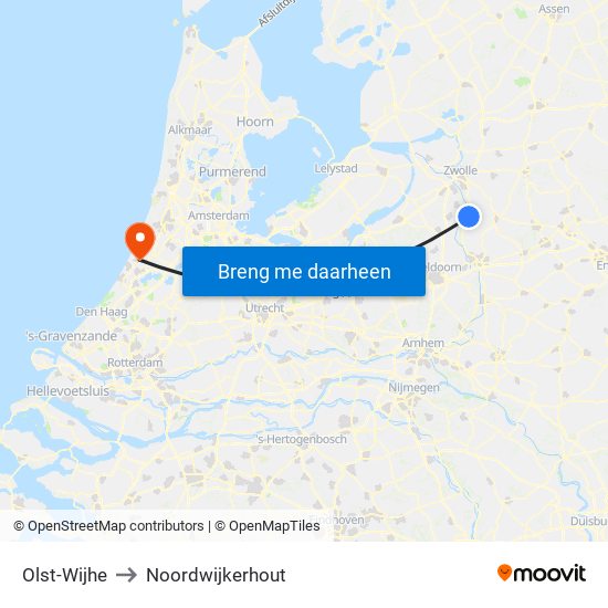 Olst-Wijhe to Noordwijkerhout map