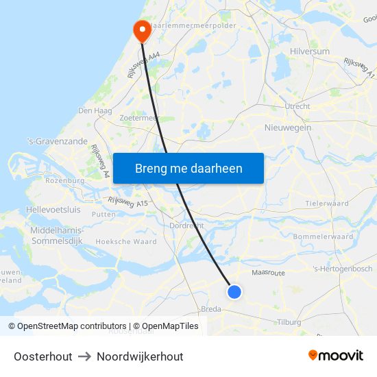 Oosterhout to Noordwijkerhout map