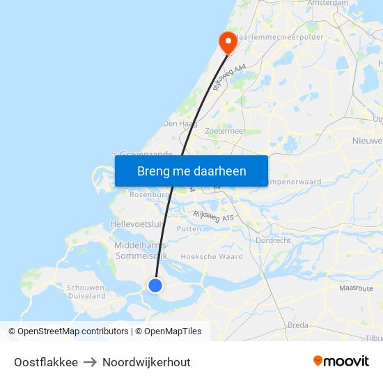 Oostflakkee to Noordwijkerhout map