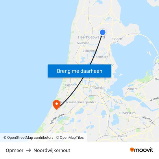 Opmeer to Noordwijkerhout map