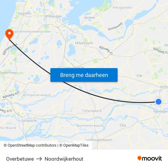 Overbetuwe to Noordwijkerhout map