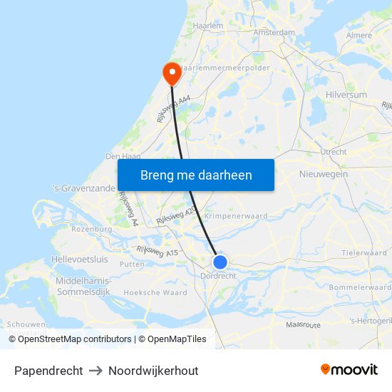Papendrecht to Noordwijkerhout map