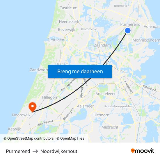 Purmerend to Noordwijkerhout map