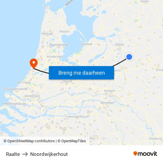 Raalte to Noordwijkerhout map