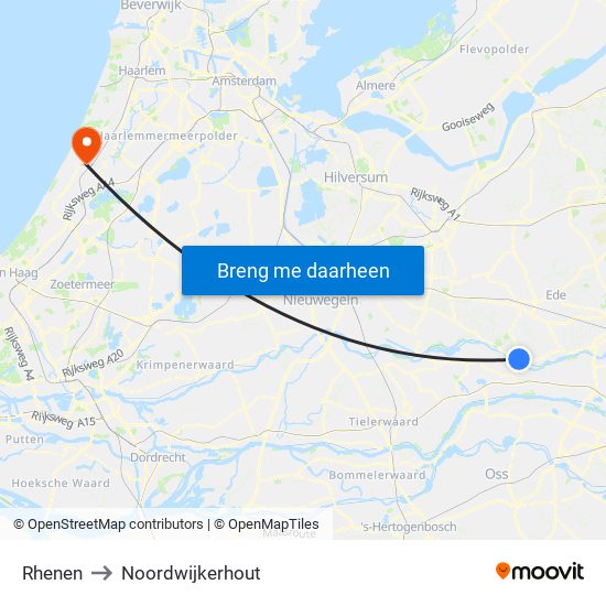 Rhenen to Noordwijkerhout map