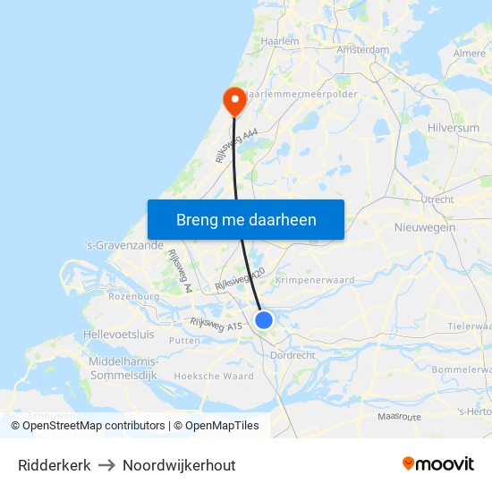 Ridderkerk to Noordwijkerhout map