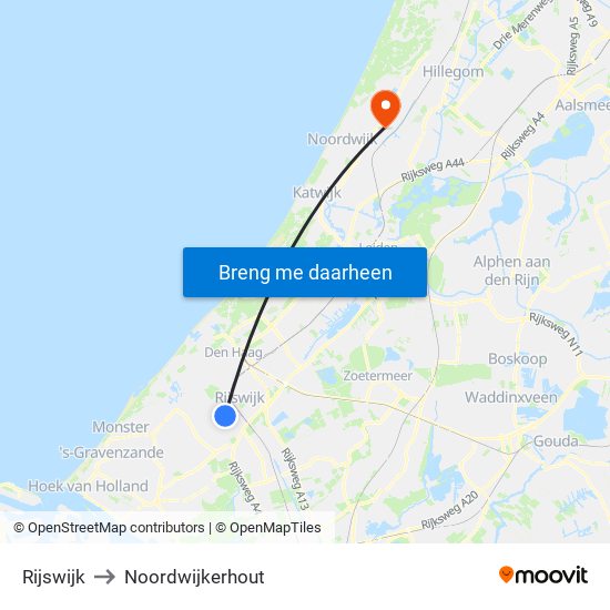 Rijswijk to Noordwijkerhout map