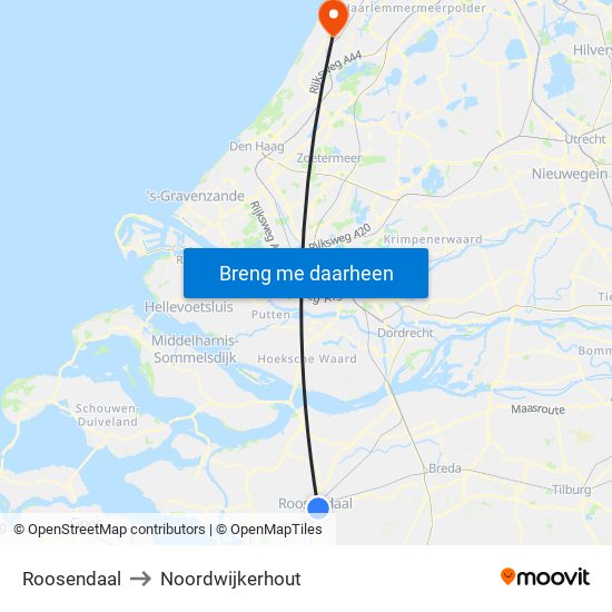 Roosendaal to Noordwijkerhout map