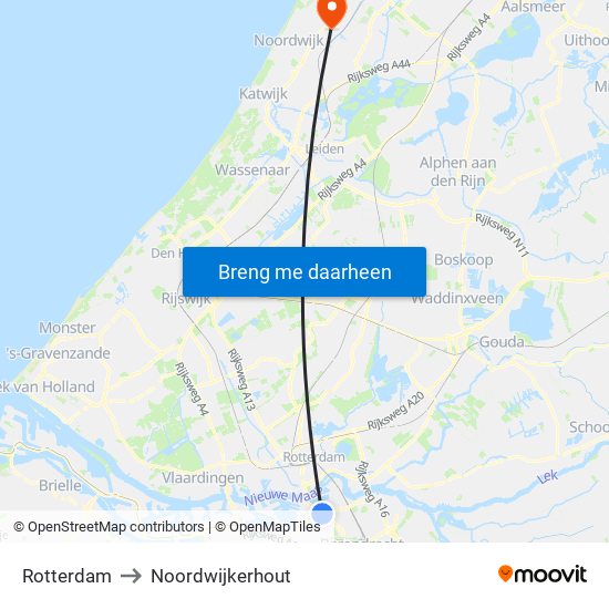 Rotterdam to Noordwijkerhout map