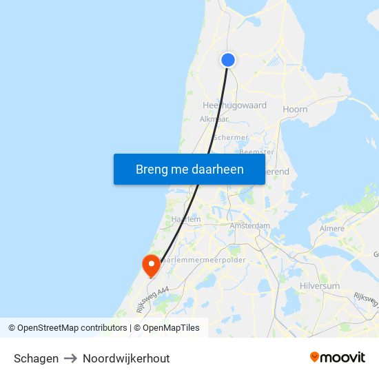 Schagen to Noordwijkerhout map