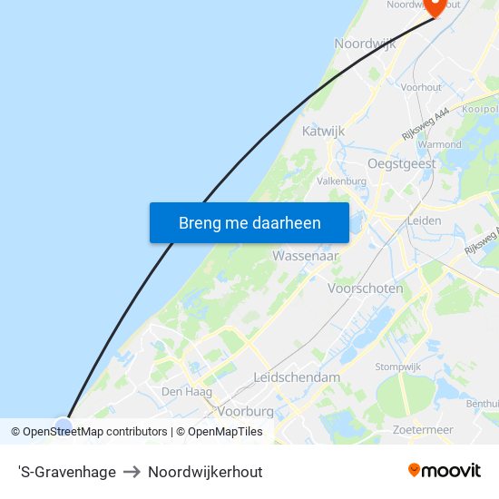 'S-Gravenhage to Noordwijkerhout map