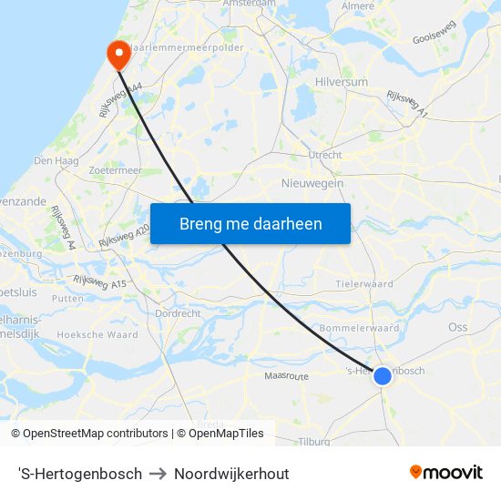 'S-Hertogenbosch to Noordwijkerhout map