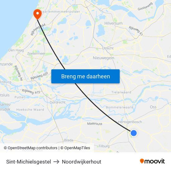 Sint-Michielsgestel to Noordwijkerhout map