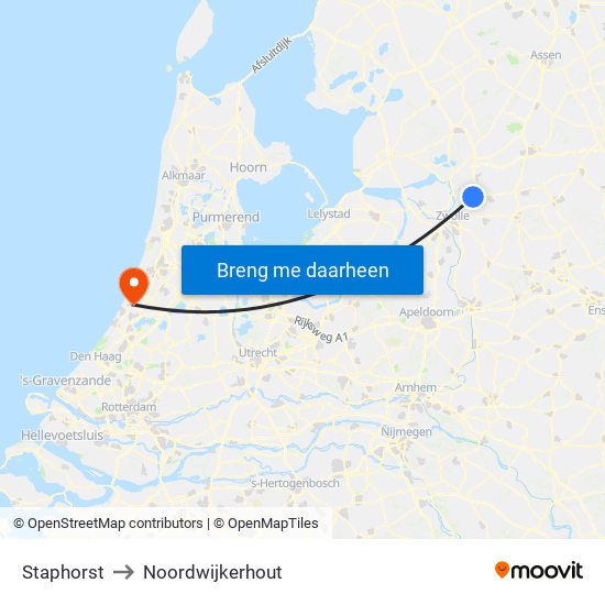 Staphorst to Noordwijkerhout map