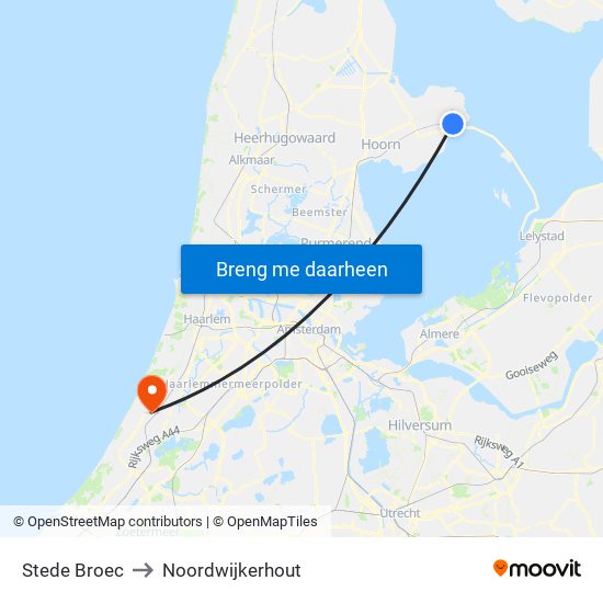 Stede Broec to Noordwijkerhout map