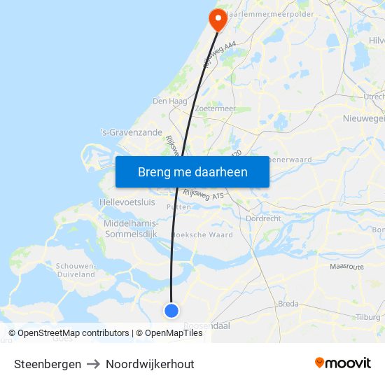 Steenbergen to Noordwijkerhout map