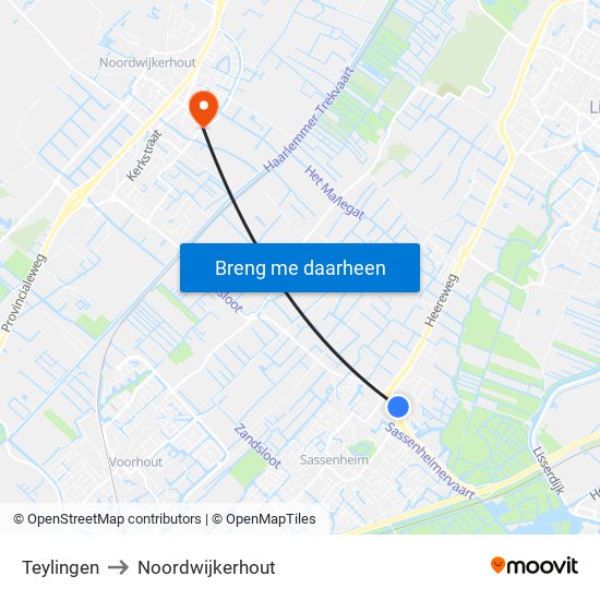 Teylingen to Noordwijkerhout map