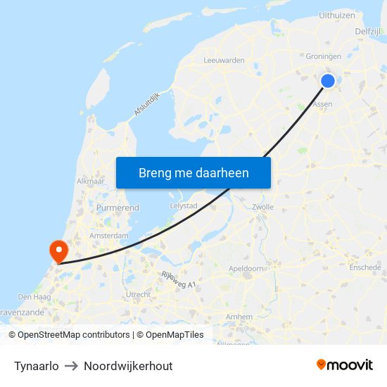 Tynaarlo to Noordwijkerhout map