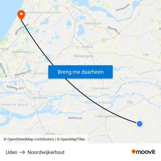 Uden to Noordwijkerhout map