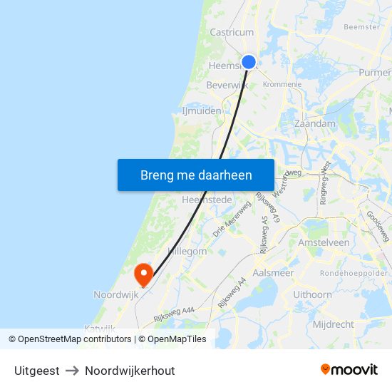 Uitgeest to Noordwijkerhout map