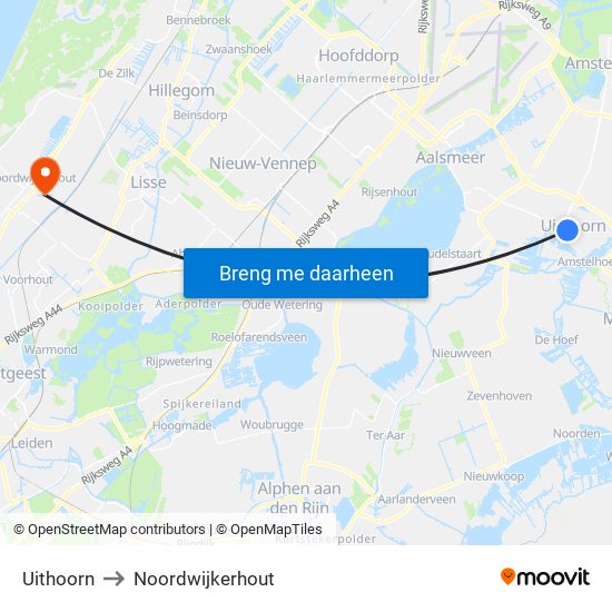 Uithoorn to Noordwijkerhout map