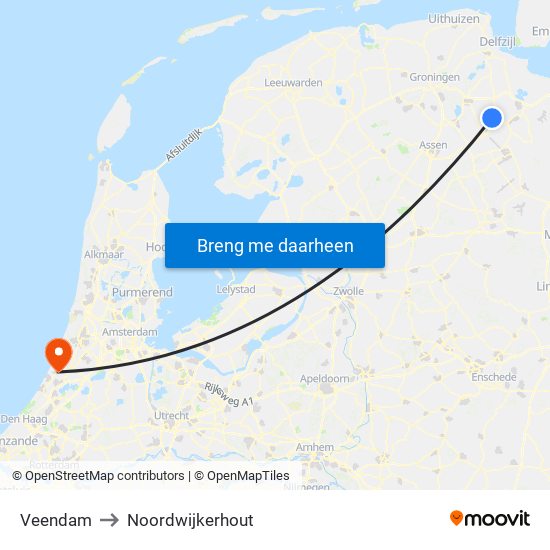 Veendam to Noordwijkerhout map