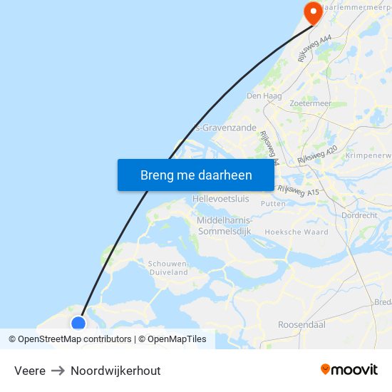 Veere to Noordwijkerhout map