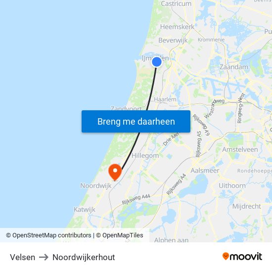 Velsen to Noordwijkerhout map