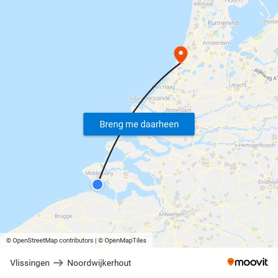 Vlissingen to Noordwijkerhout map