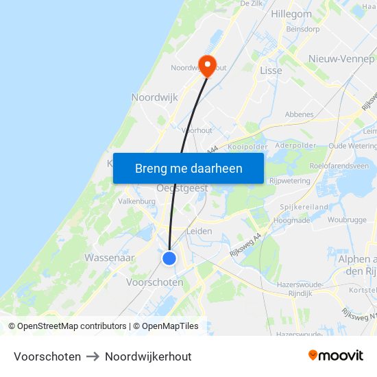 Voorschoten to Noordwijkerhout map