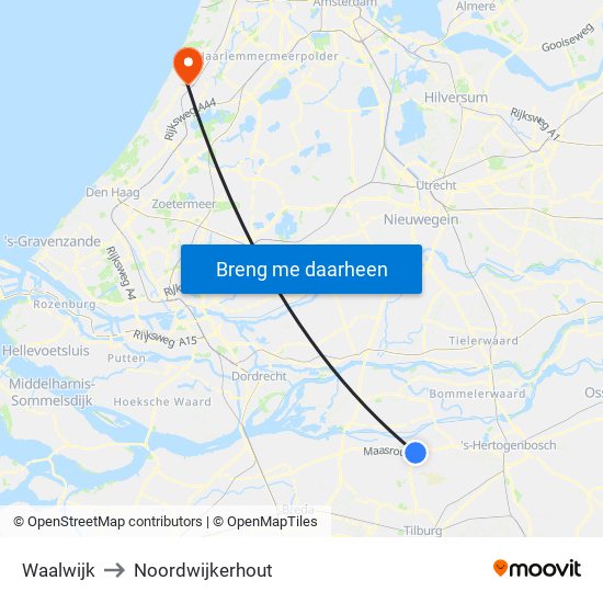 Waalwijk to Noordwijkerhout map