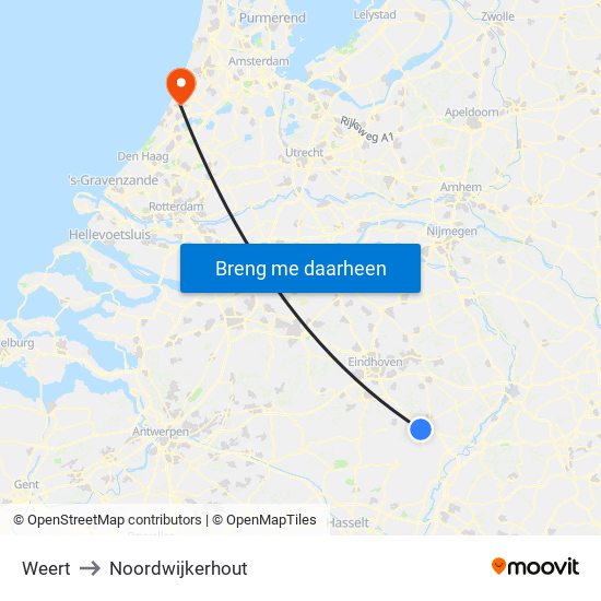 Weert to Noordwijkerhout map
