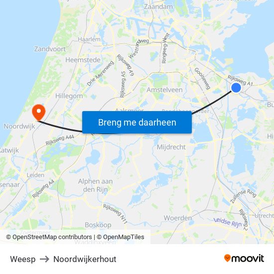 Weesp to Noordwijkerhout map