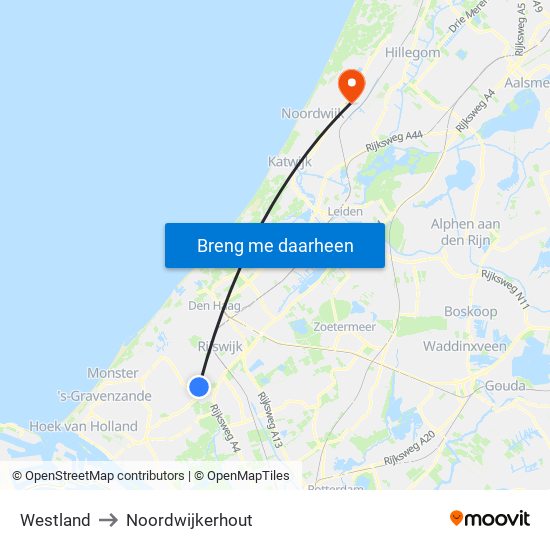 Westland to Noordwijkerhout map