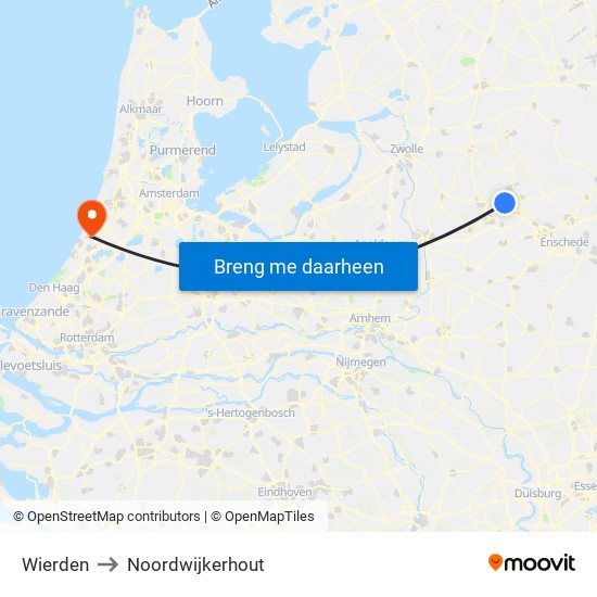 Wierden to Noordwijkerhout map