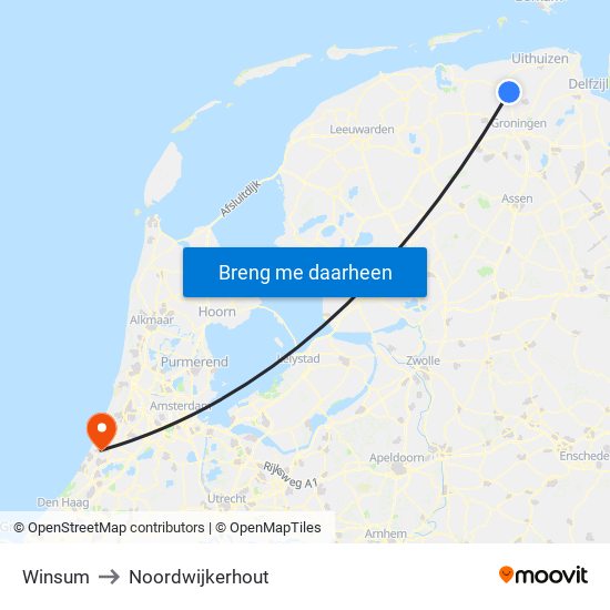 Winsum to Noordwijkerhout map