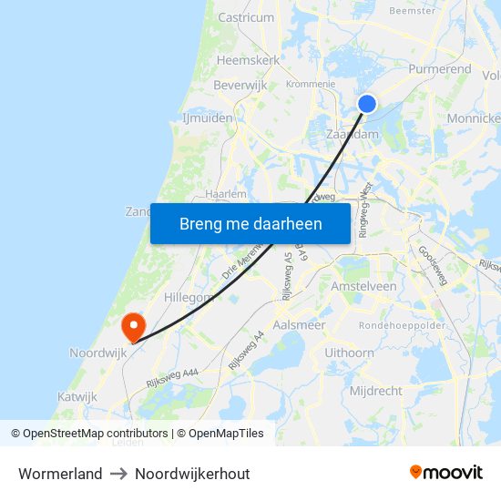 Wormerland to Noordwijkerhout map