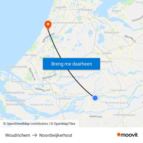 Woudrichem to Noordwijkerhout map