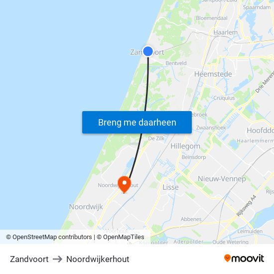 Zandvoort to Noordwijkerhout map