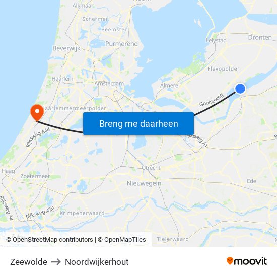 Zeewolde to Noordwijkerhout map