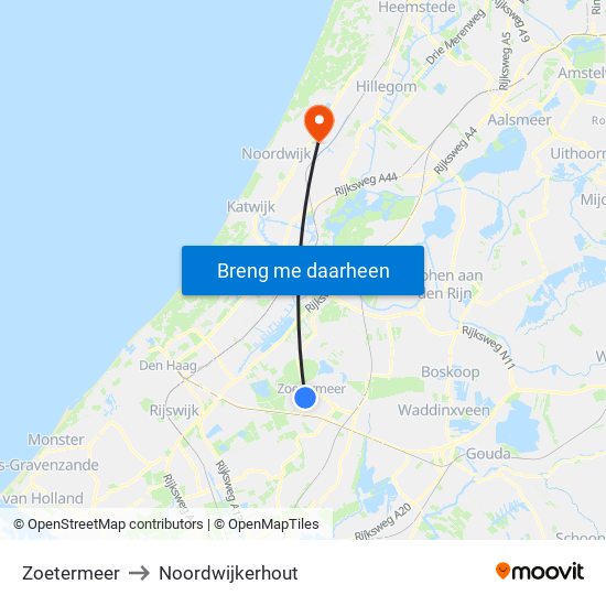 Zoetermeer to Noordwijkerhout map