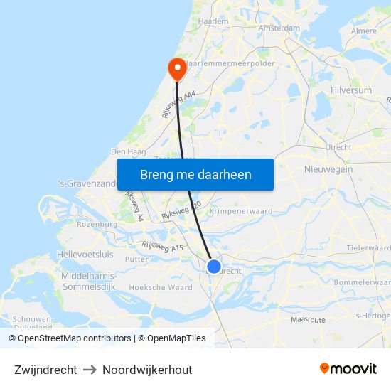 Zwijndrecht to Noordwijkerhout map