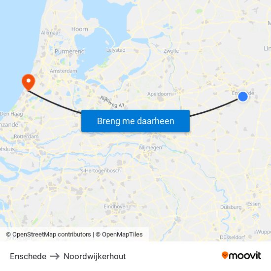 Enschede to Noordwijkerhout map